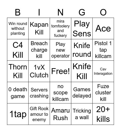 Siege bingo Card