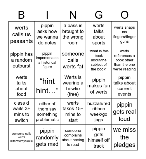 Humanities Bingo Card