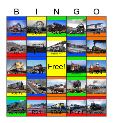 Colored Engines that I would like to design one day Bingo Card