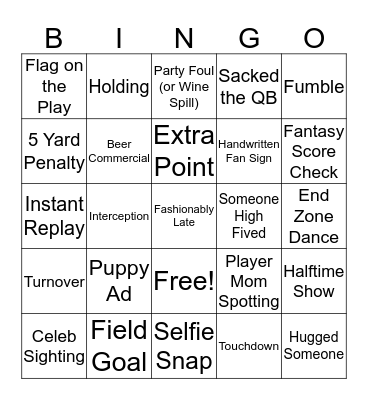Game Day Bingo Card