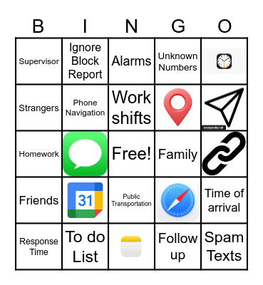 Texting Bingo Card