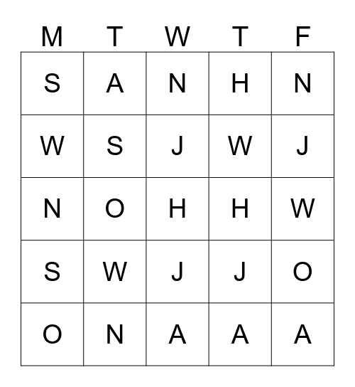 colleague bingo Card