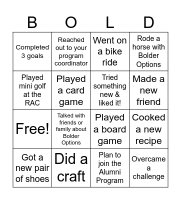 Bolder Options Graduation Bingo! Bingo Card