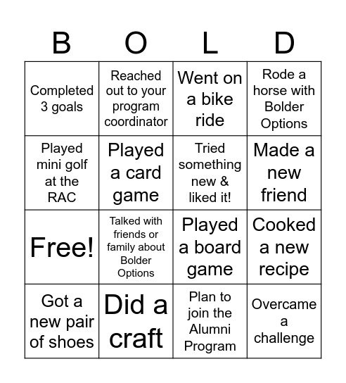 Bolder Options Graduation Bingo! Bingo Card