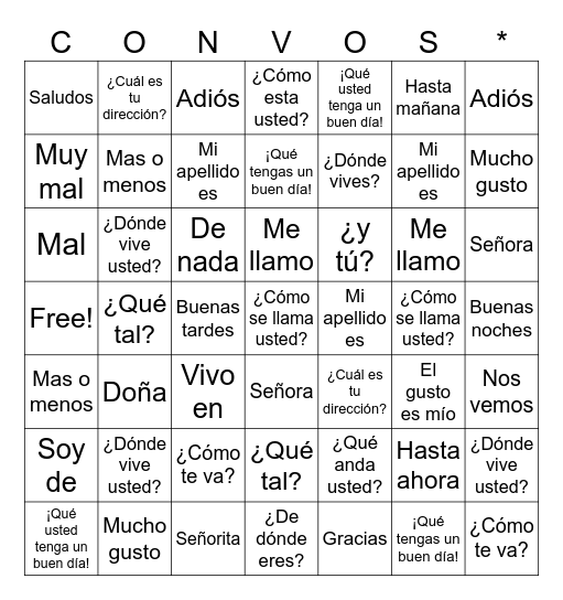 Basic Conversation Bingo Card