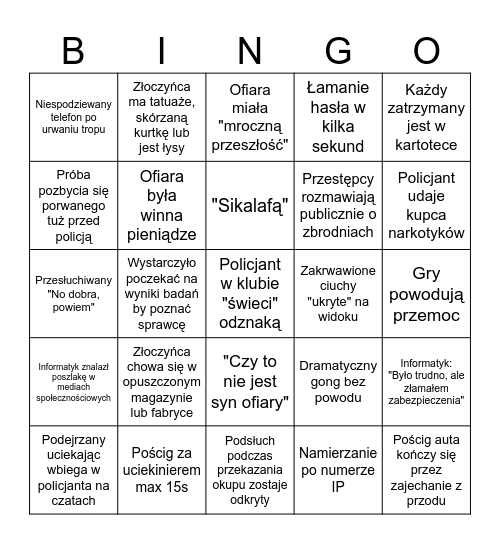 Gliniarze Polsat Bingo Card