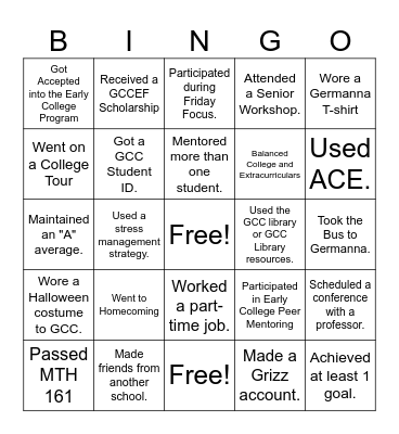 GCC Early College Bingo Card