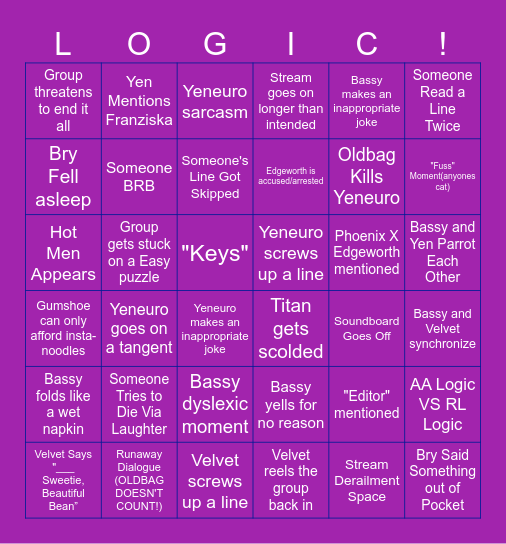 Ace Attorney Master Card Bingo Card