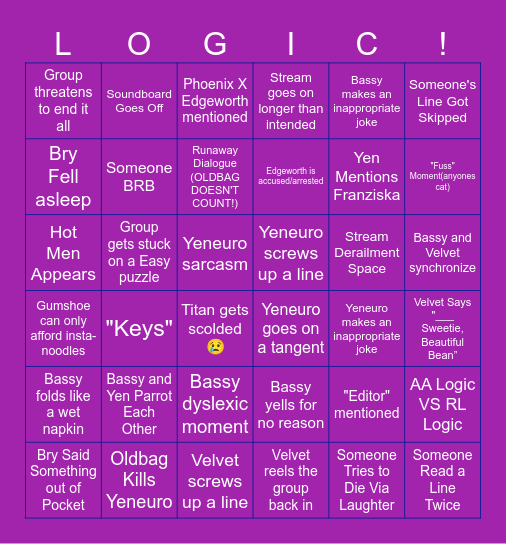Ace Attorney Master Card Bingo Card