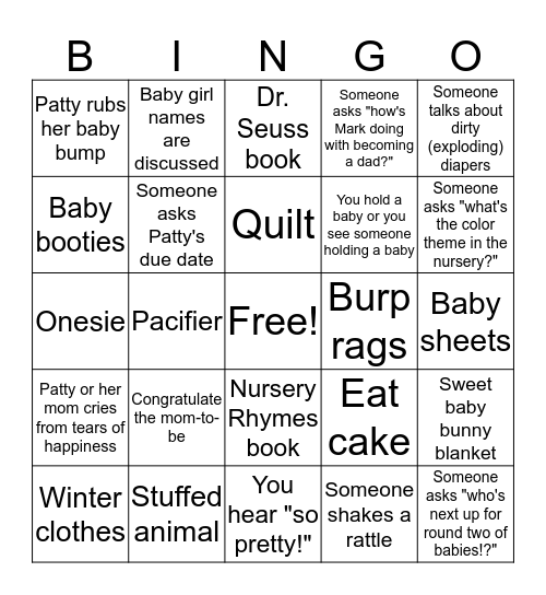 Oh BABY! Bingo Card