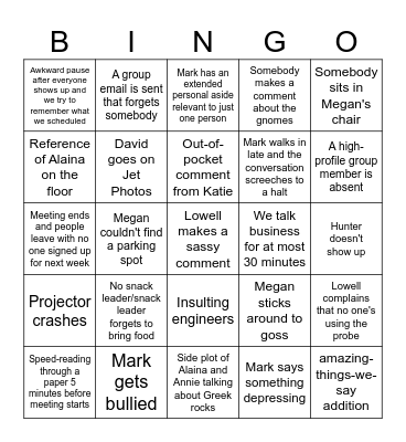 Petrology group Bingo Card