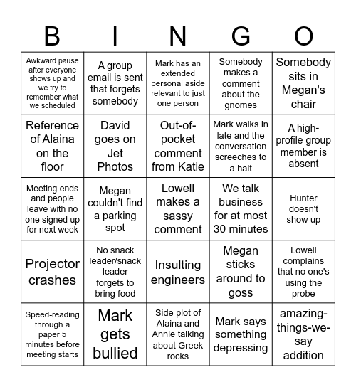 Petrology group Bingo Card