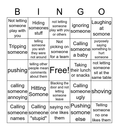 Bullly Bingo Card