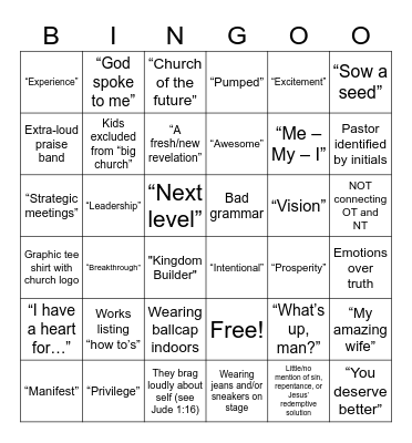 Signs & Phrases at a Mega-Modern Hipster Church or PastorUntitled Bingo Card