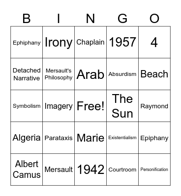 The Stranger Bingo Card