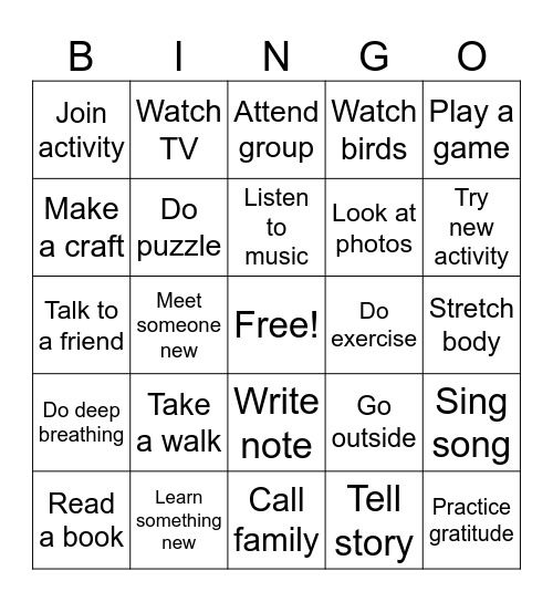 Occupational Bingo Card