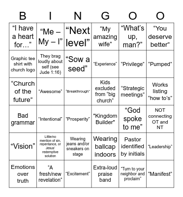 Samples & Phrases at a Mega-Modern Hipster Church or Pastored Bingo Card