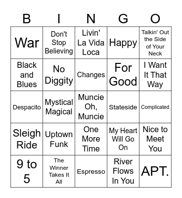 NCD Musical Bingo Card