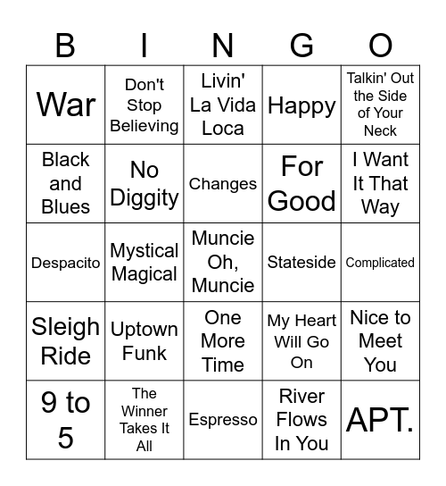 NCD Musical Bingo Card