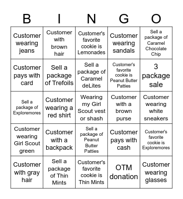COOKIE BOOTH BINGO Card