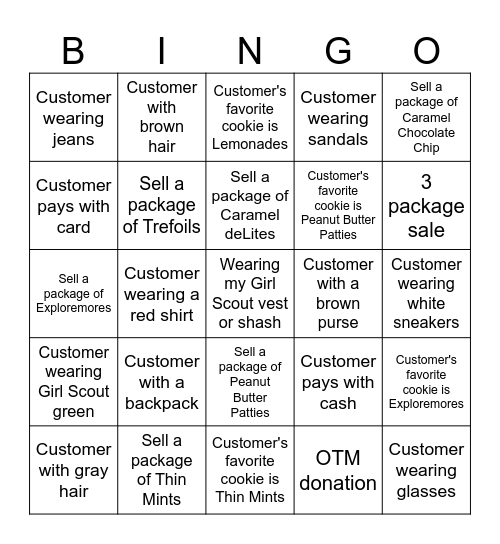 COOKIE BOOTH BINGO Card