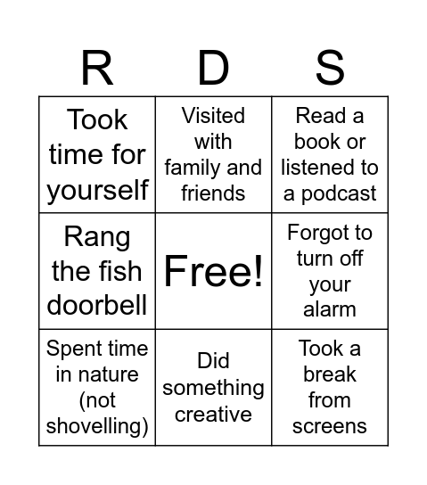 March Break Bingo Card
