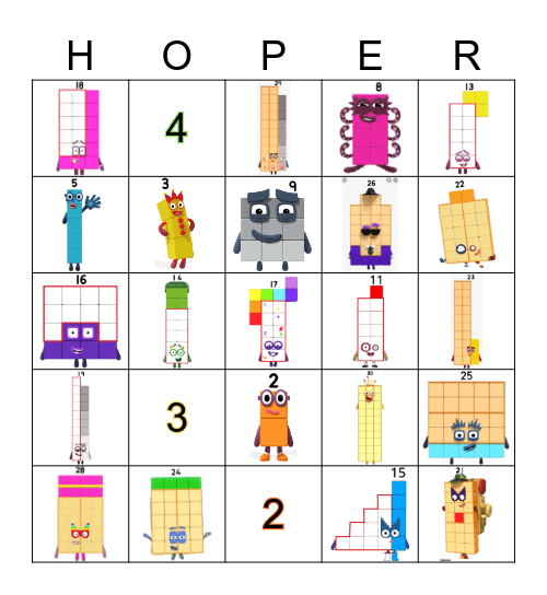 Number blocks Bingo Card