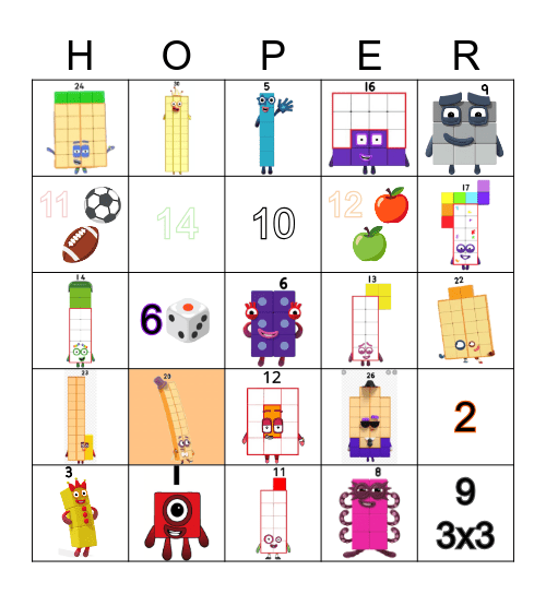 Number blocks Bingo Card