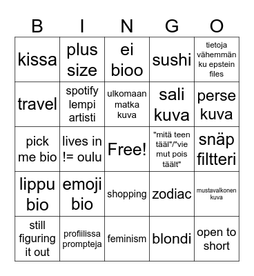 Tinder Bingo Card
