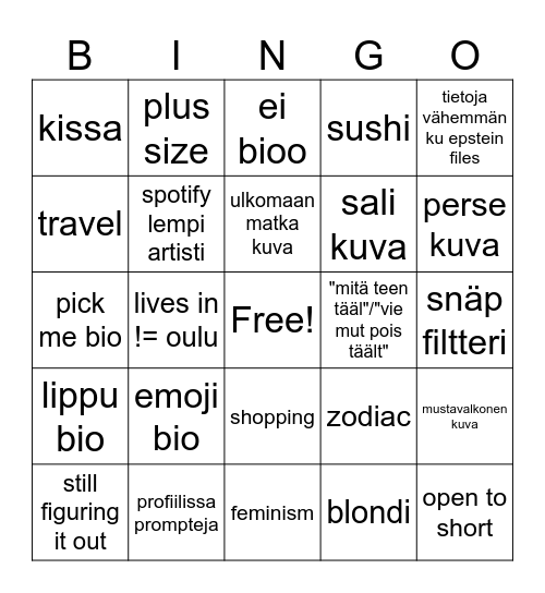 Tinder Bingo Card