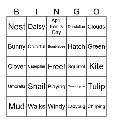 Spring Break Bingo Card