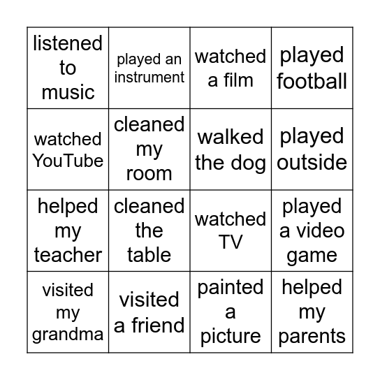 What have you done this week? Bingo Card