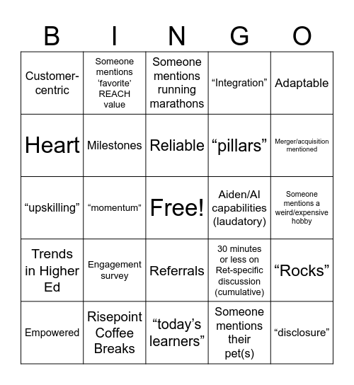Leaders Gotta Lead Bingo Card