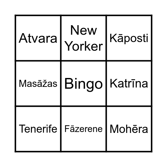 Almas Bingo Card
