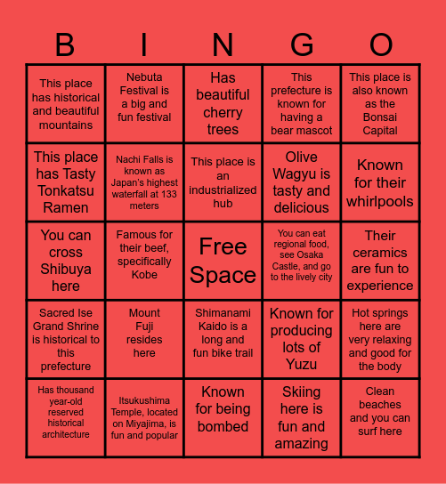 JAPAN DREAM BINGO Card