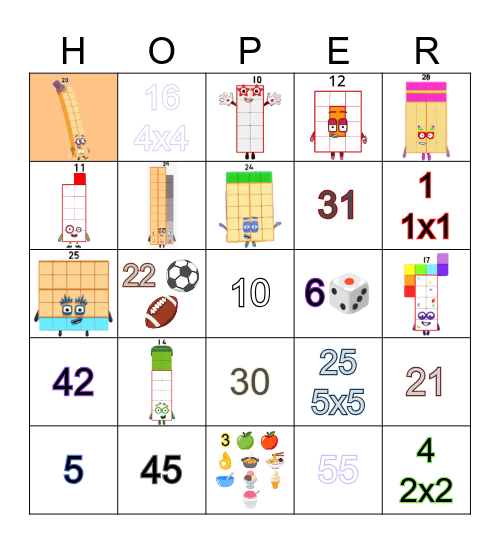 Number blocks Bingo Card