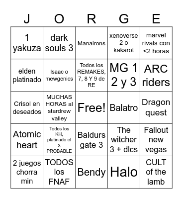 Bingo de Jorge Bingo Card