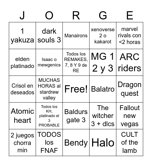 Bingo de Jorge Bingo Card