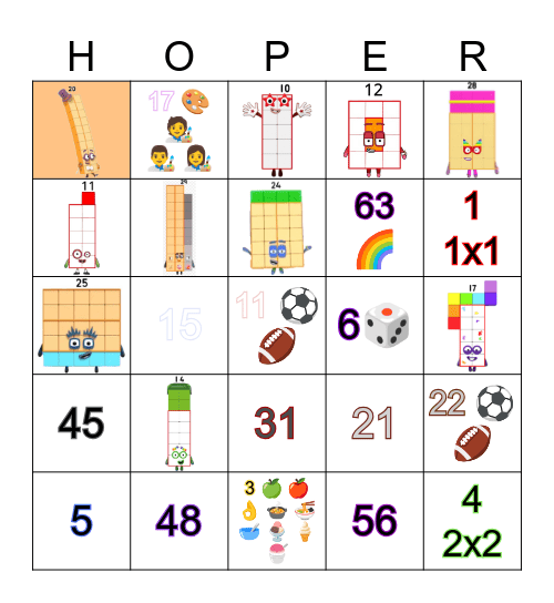 Number blocks Bingo Card