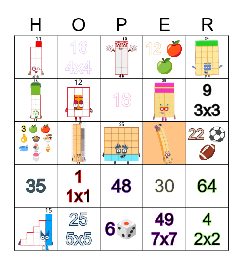 Number blocks Bingo Card