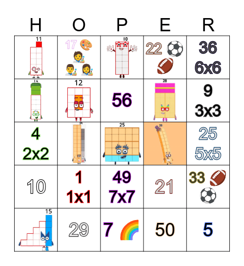 Number blocks Bingo Card