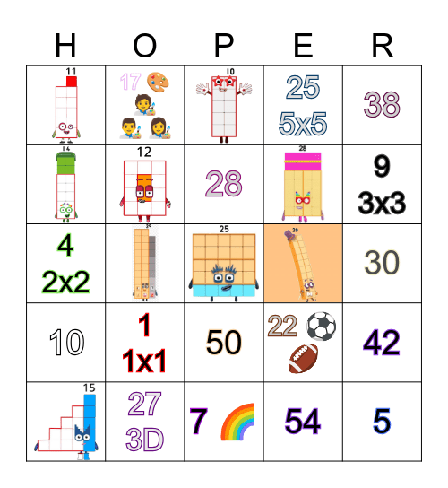 Number blocks Bingo Card