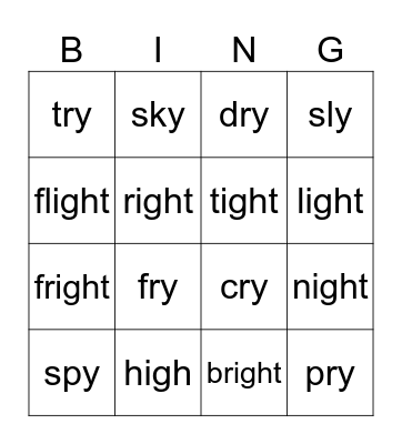 Long i (igh, -y) Bingo Card