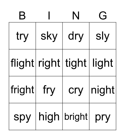Long i (igh, -y) Bingo Card