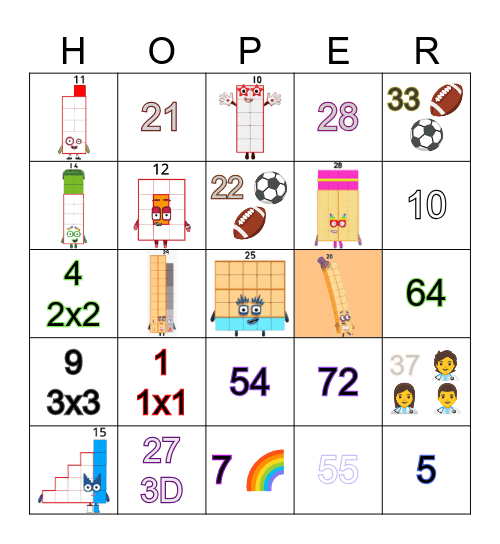 Number blocks Bingo Card