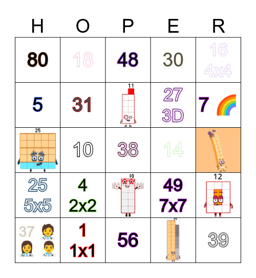 Number blocks Bingo Card
