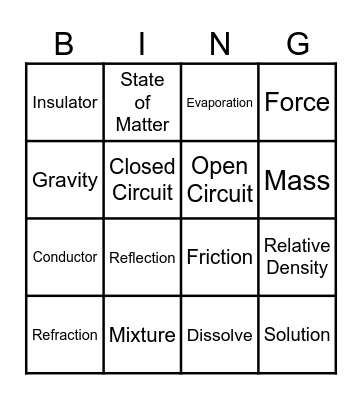 Matter & Energy BINGO Card