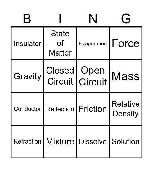 Matter & Energy BINGO Card