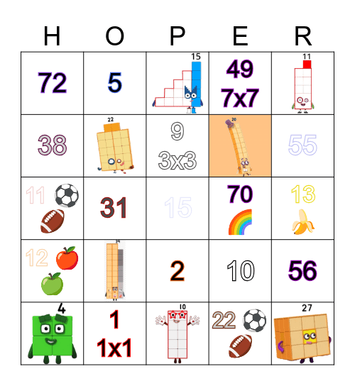 Number blocks Bingo Card