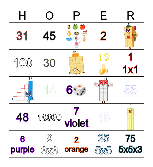 Number blocks Bingo Card